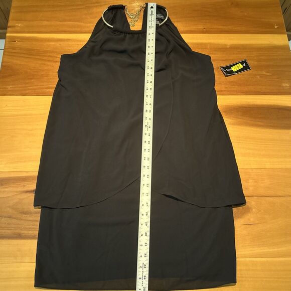 Jessica Howard Chiffon Halter Sheath Dress. 12P. Black. Knee Length. - Picture 6 of 10